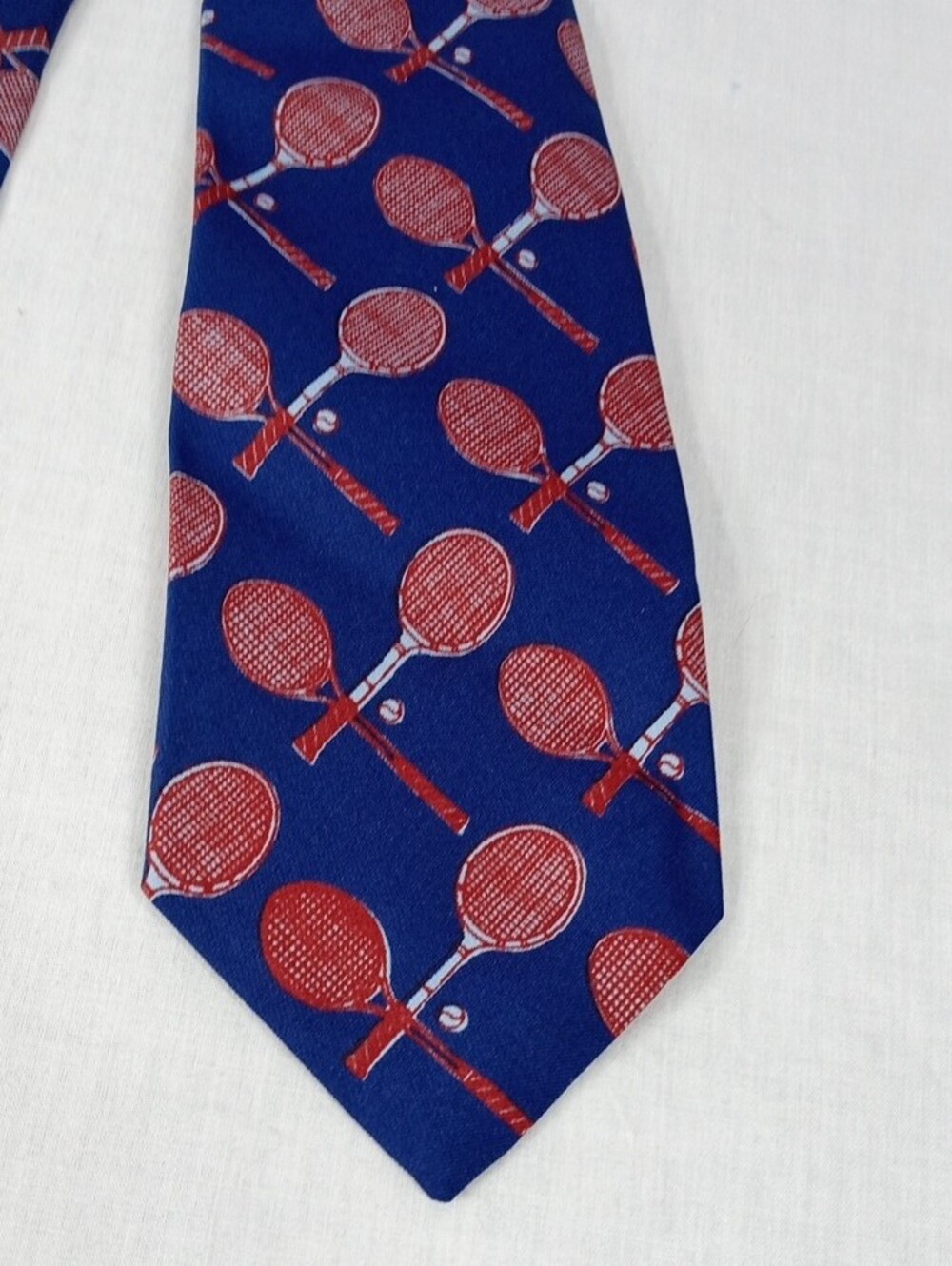 Navy Tie with Red Tennis Racket Motif - Picture 6 of 7